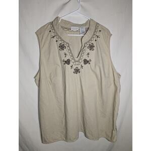 White Stag Womens Plus Top Linen Rayon Sleeveless Embroidered beaded Tank Sz 26W